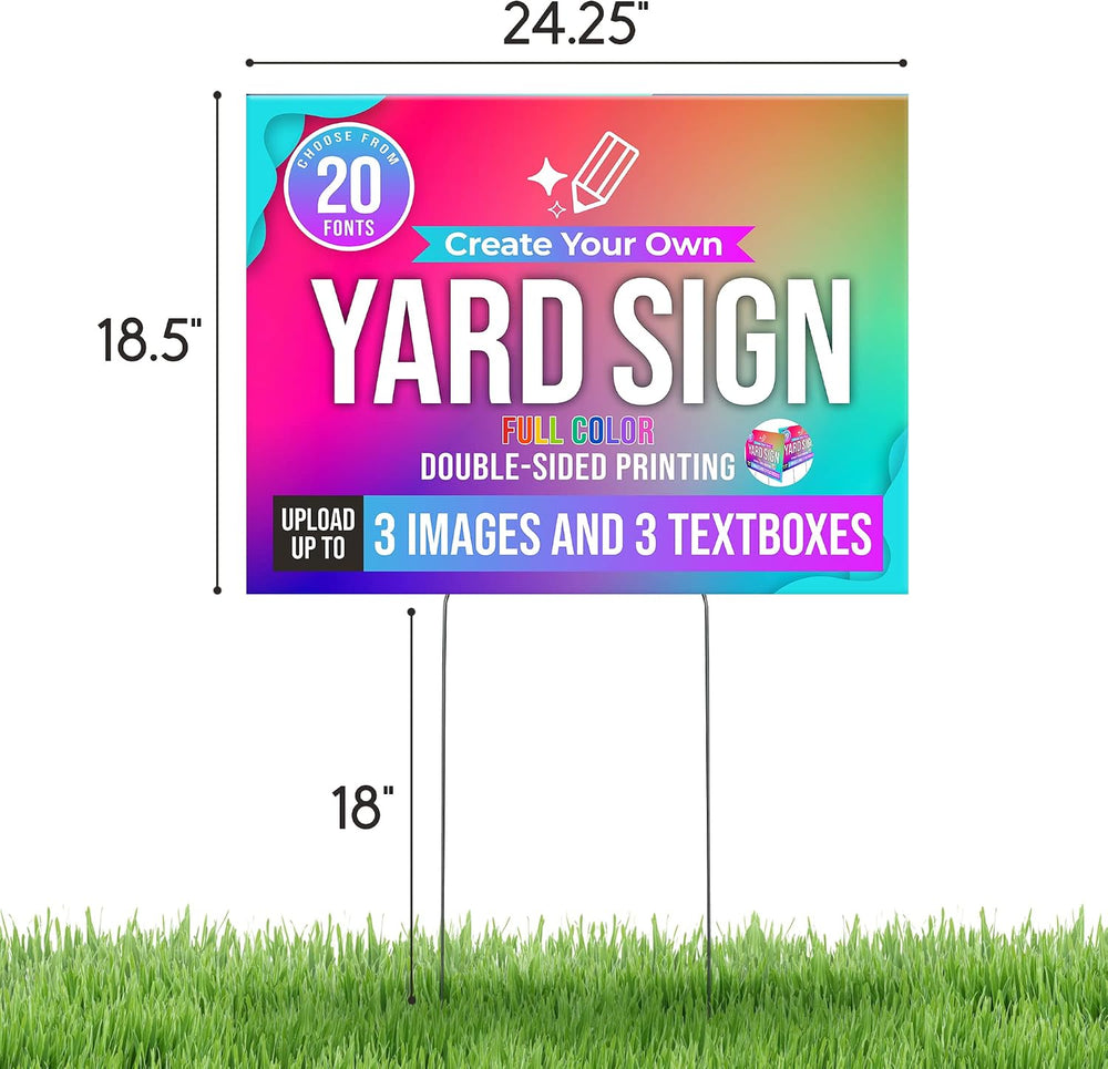 6 Pack 24x18" Double Sided Custom Yard Sign with Metal Stakes, Personali...