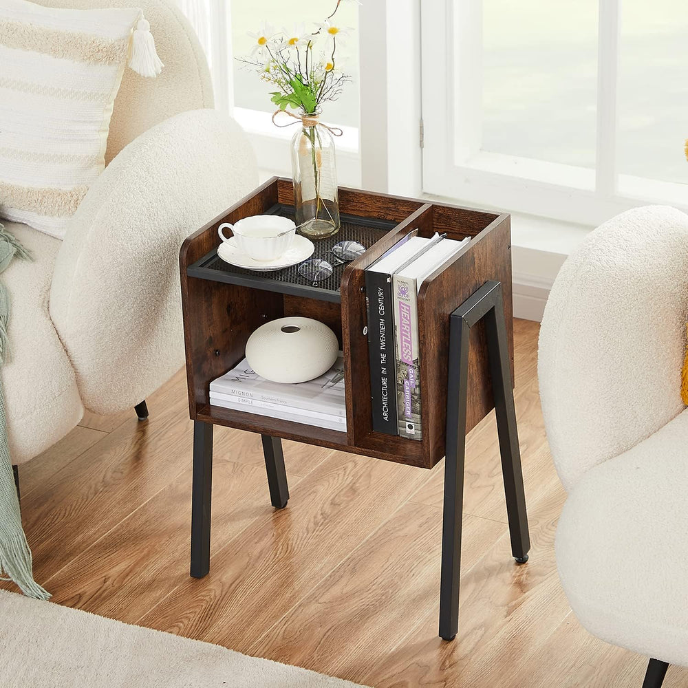 VECELO Nightstand Industrial End Table,Bedside Table with 2-Tier Open Storage...