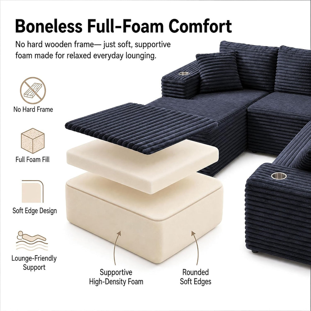 122" Oversized Cloud Sectional Couch for Living Room, 7 Seater U Shaped ...