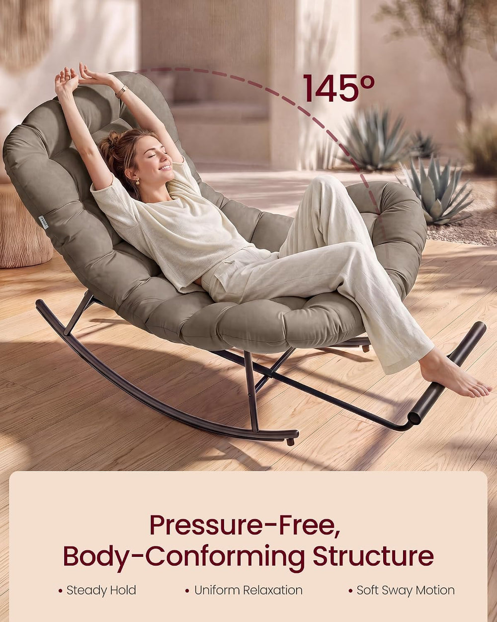 VASAGLE Outdoor Rocking Chair with Extendable Footrest, Removable Cushion | P...