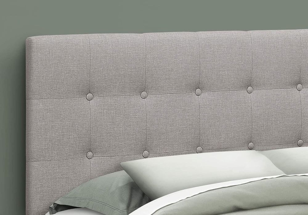 Queen Size Upholstered Headboard Grey Linen Look Fabric with Button Tufting S...