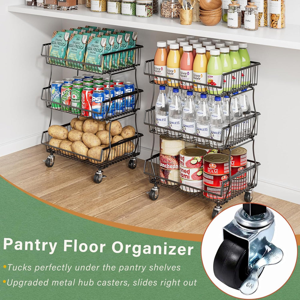 OKZEST Pantry Organizers and Storage Cart with Upgraded Metal Hub Casters | F...