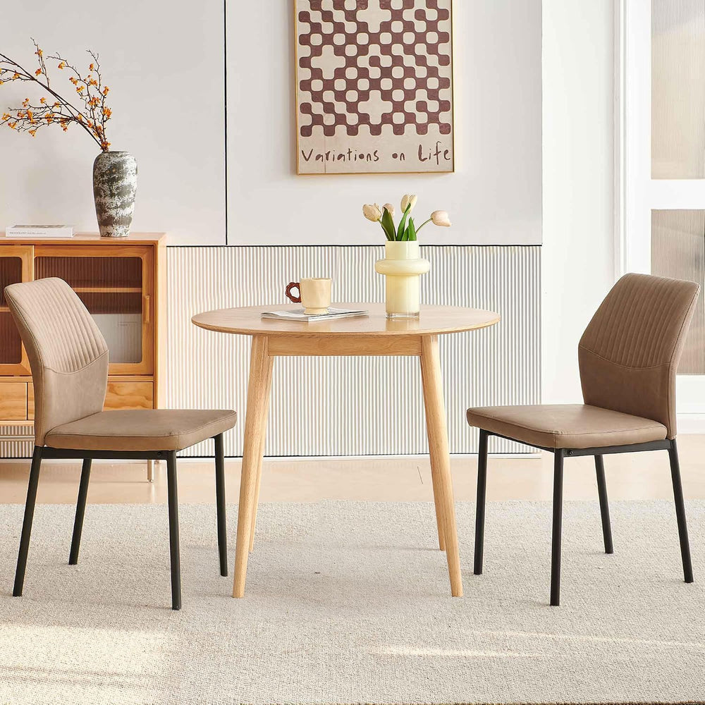 35" Round Dining Table Set for 2 with PU Leather Chairs, Space Saving Ki...