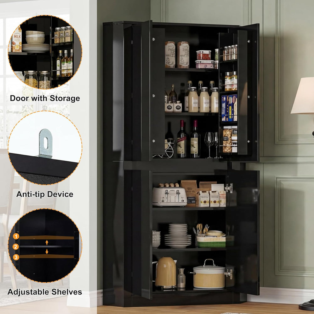 Anbuy 67'' Tall Pantry Cabinet with Led Light, Corner Pantry Cabinet ...