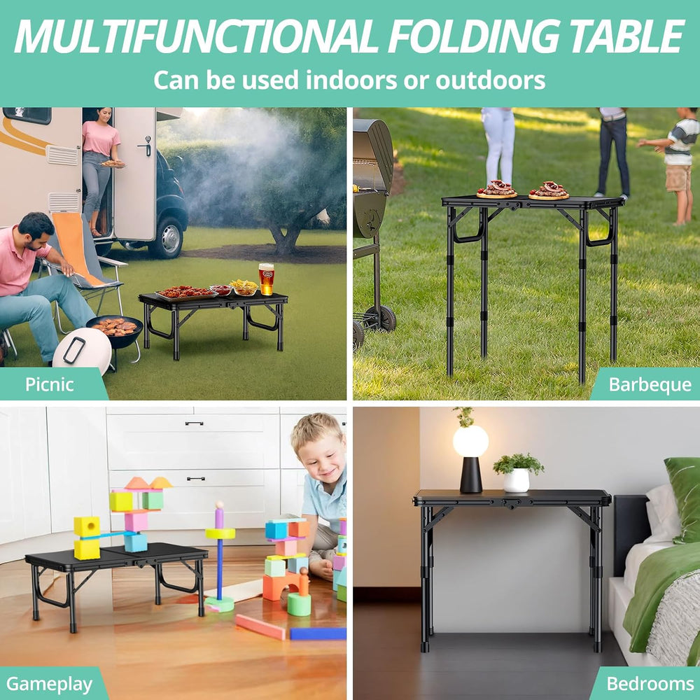 VINTEAM Camping Folding Table with Adjustable Height, Lightweight Portable Ou...