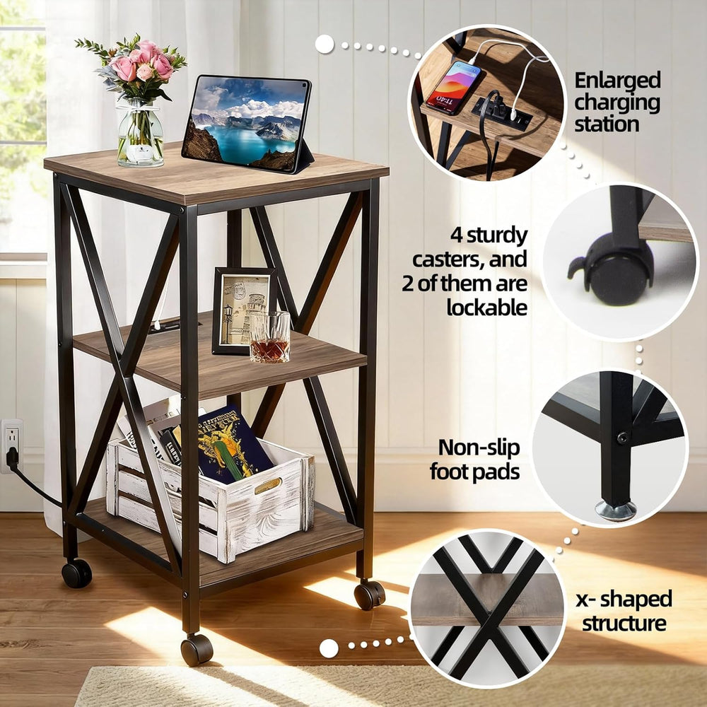 End Tables Living Room Set of 2, Square End Table with Charging Station, 16&q...