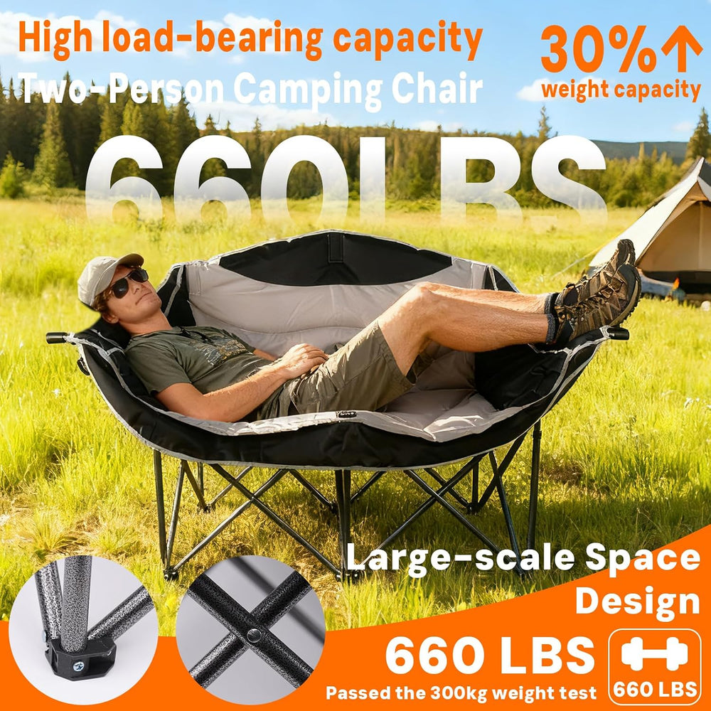 Double Camping Chair 2 Person Oversized Heavy Duty Padded Outdoor Folding Lov...