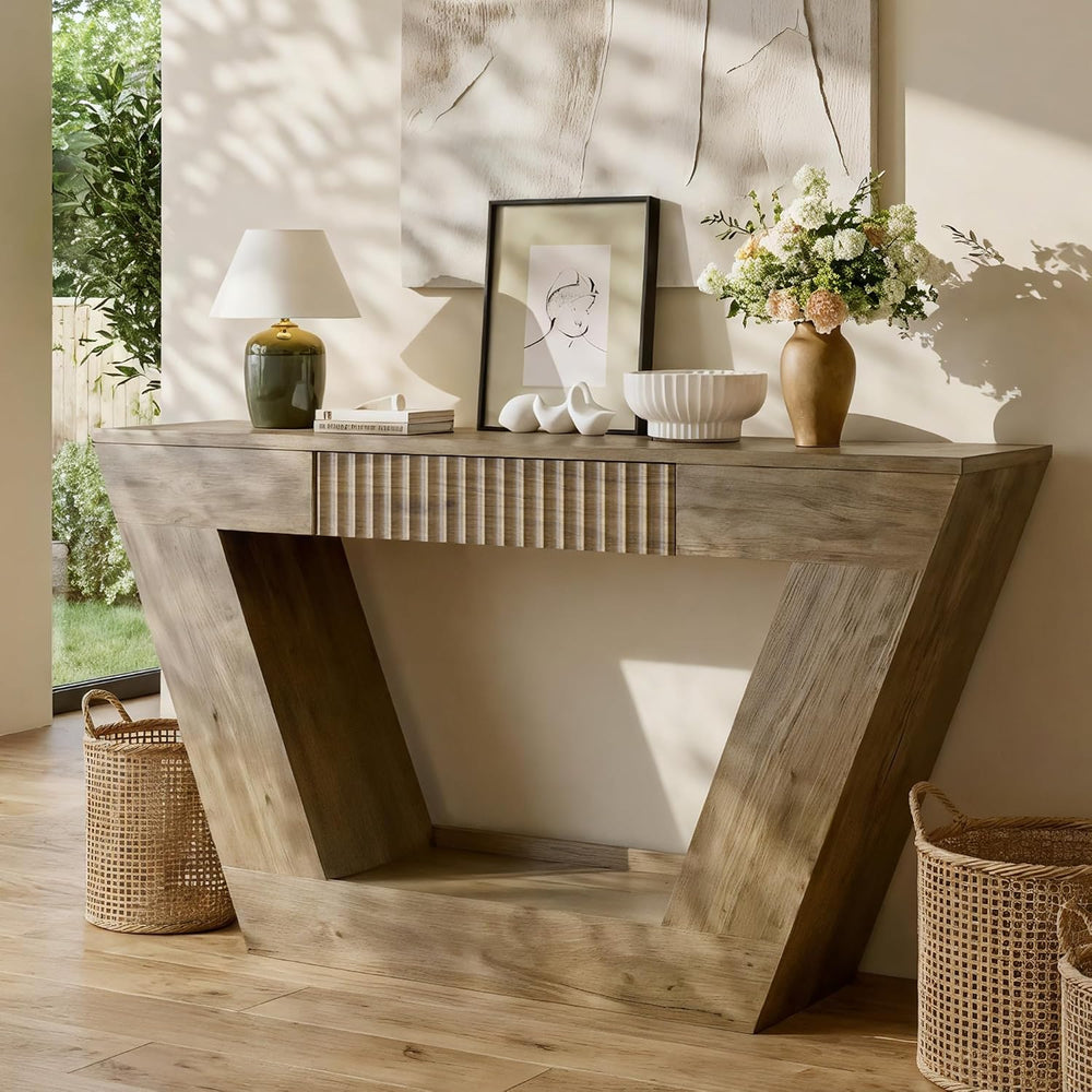 senlin 47" Farmhouse Console Tables for Entryway, Fluted Console Table w...