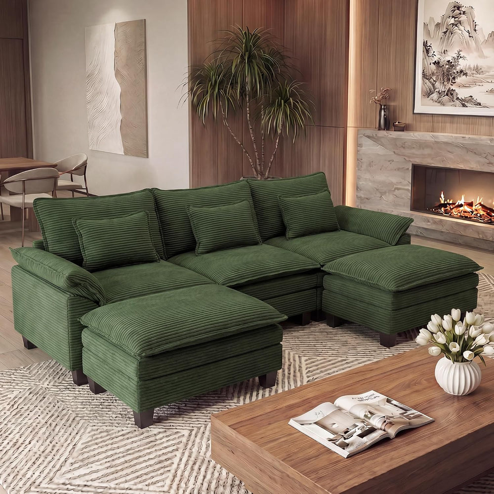 URRED Oversized Modular Sectional Sofa,Solid Green:122" U Shaped | Moder...