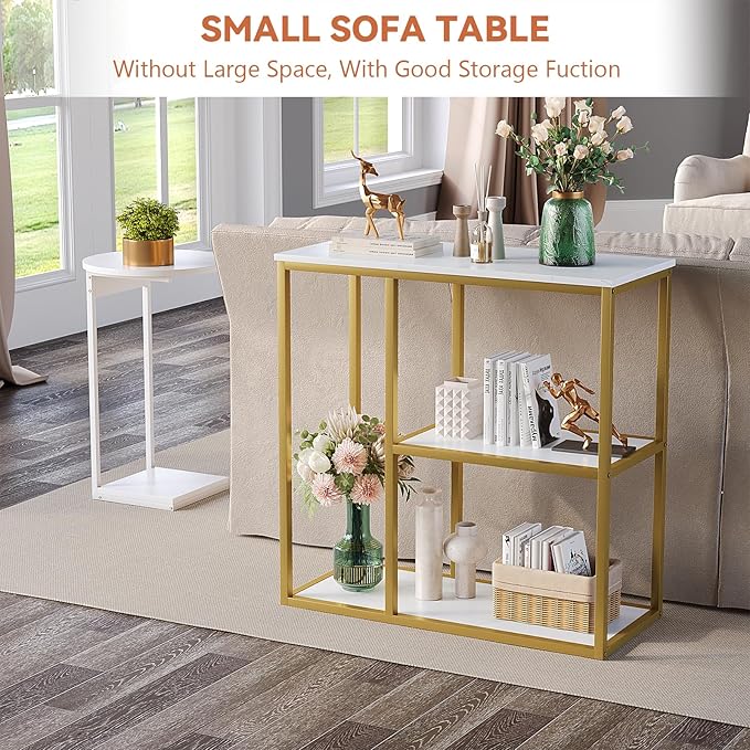 WOHOMO Console Table, Small Entryway Table with Storage Shelves 12'' ...