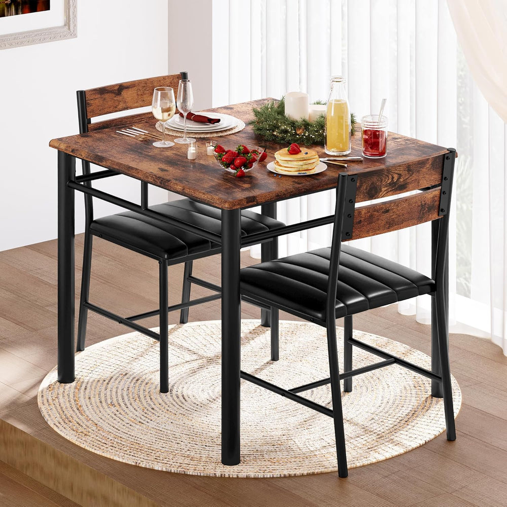 IRONCK Dining Table Set for 2, Rustic Brown | Small Kitchen Table with Uphols...