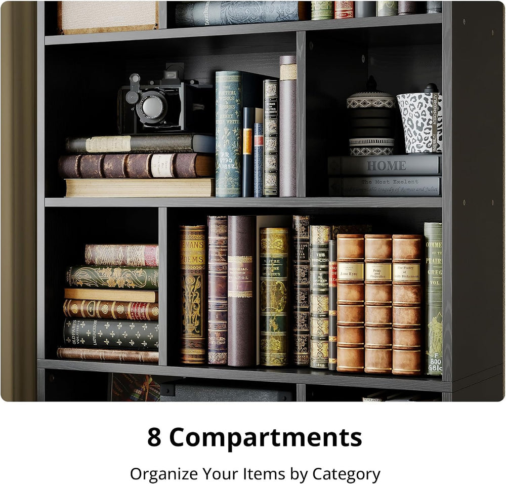 IRONCK 4-Tier Bookcase with Doors, Tall Storage Bookshelf, Black