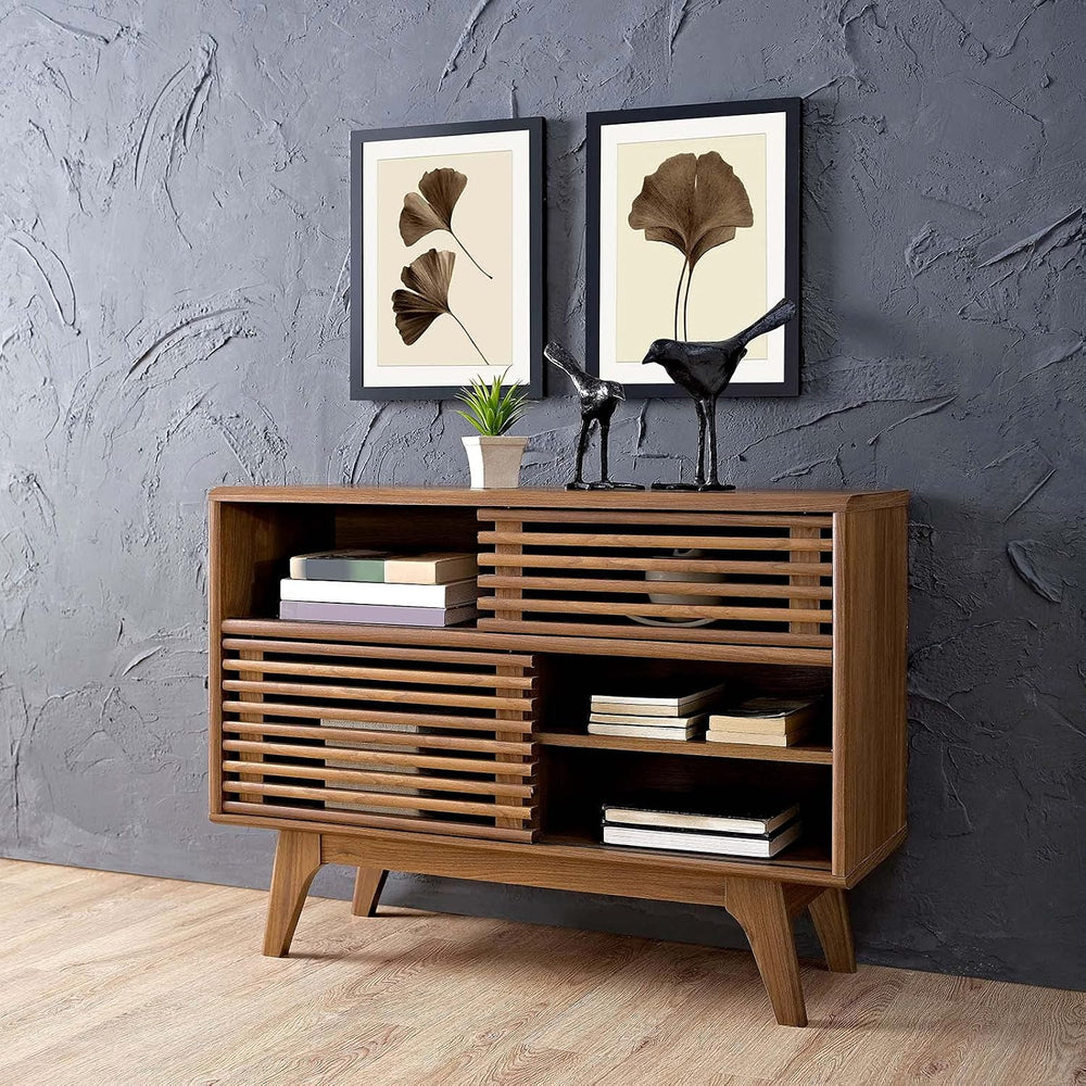 Modway Render Mid-Century Modern Two-Tier Display Stand in Walnut