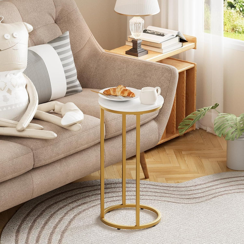 C Shaped End Table, Couch Side Tables for Living Room, Round Sofa End Table w...