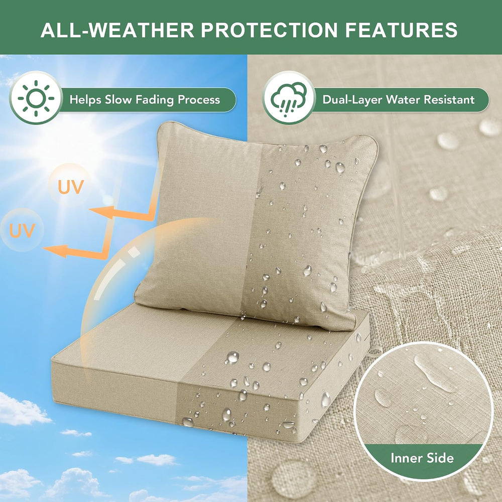 Summsun Patio Chair Cushions Set of 4, Faux Linen Outdoor Furniture Cushions,...