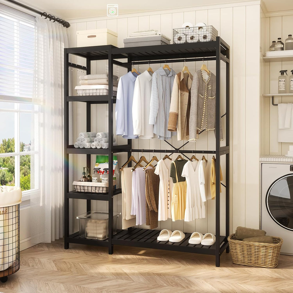 Homykic Bamboo Closet System, 41.4” Wide Clothing Rack, 78.8”H, Dark Black