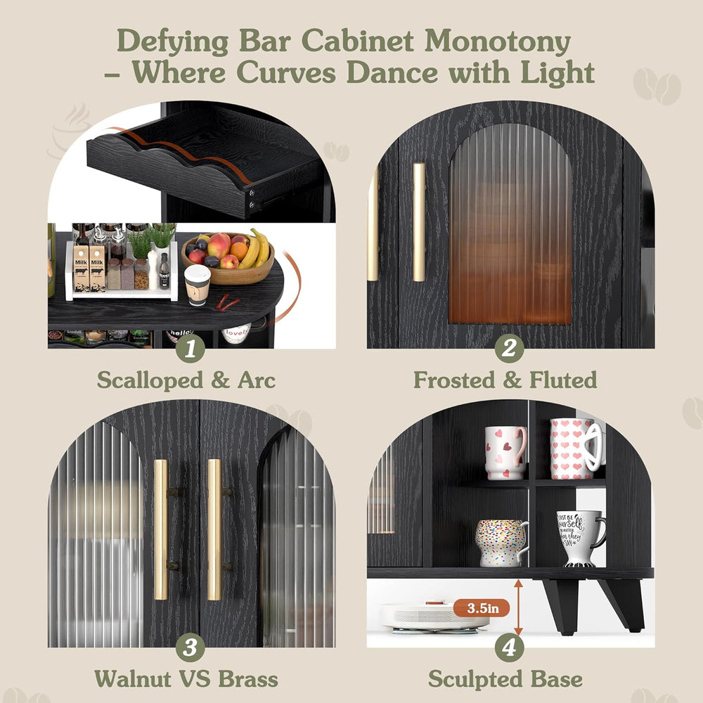 VINAEMO Coffee Bar Cabinet with 24-Cup Display, Large Drawer & Storage,Mo...