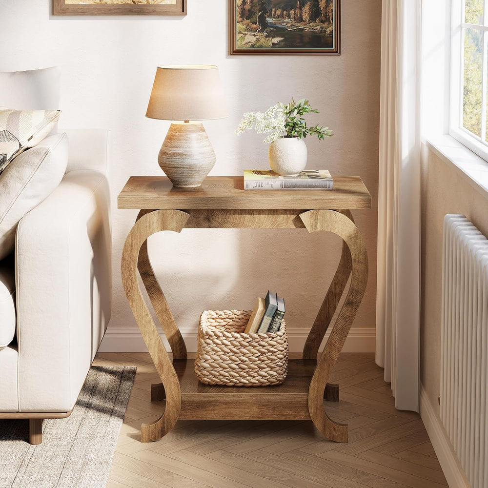 Tribesigns End Table, Narrow Wood Side Table with Storage Shelves, 2-Tier Bed...