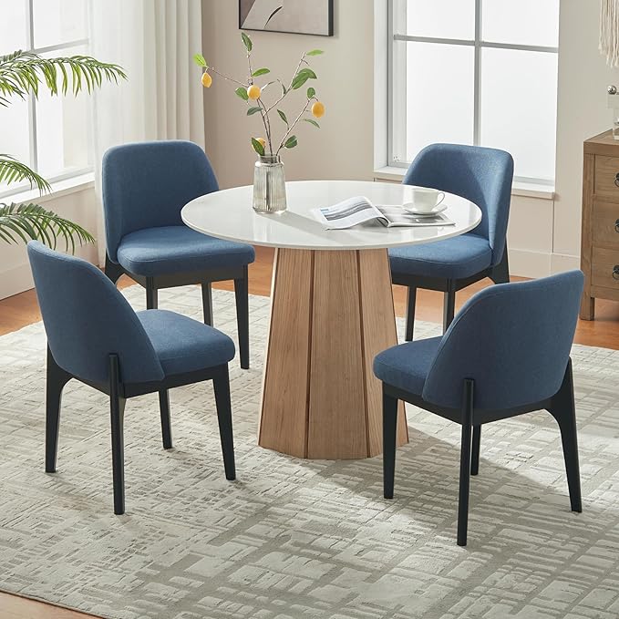 VKNOW Wooden Dining Chairs Set of 4, Upholstered Dining Room Chairs with Rubb...
