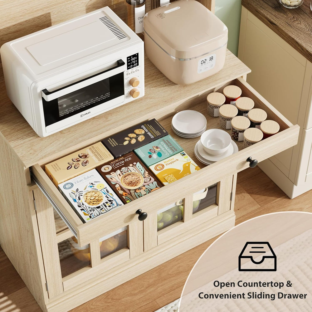 IDEAHOUSE 72 Inch Kitchen Pantry Cabinet with Glass Doors, Drawer and Adjusta...