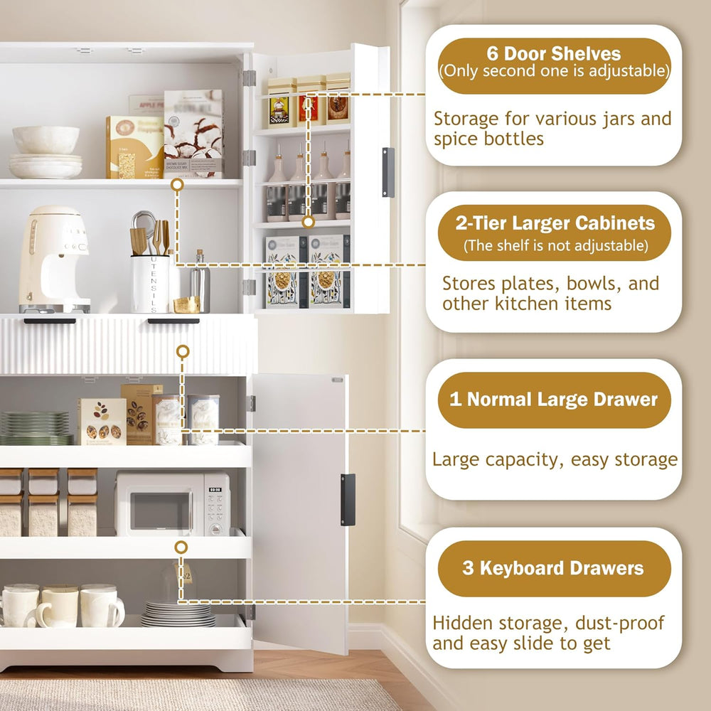 Modern Kitchen Pantry Cabinet, 71" Height Tall Freestanding Cupboard wit...