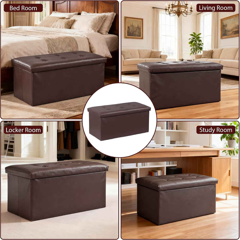 SUPER DEAL 30 inch Storage Ottoman, Faux Leather Folding Ottoman Bench, Padde...