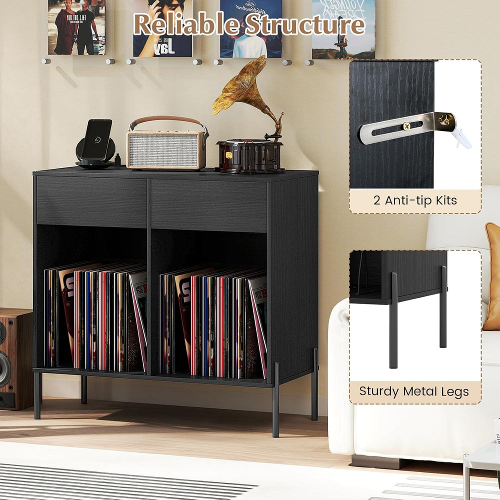 LOKO Large Record Player Stand with Charging Station, Vinyl Record Holder wit...