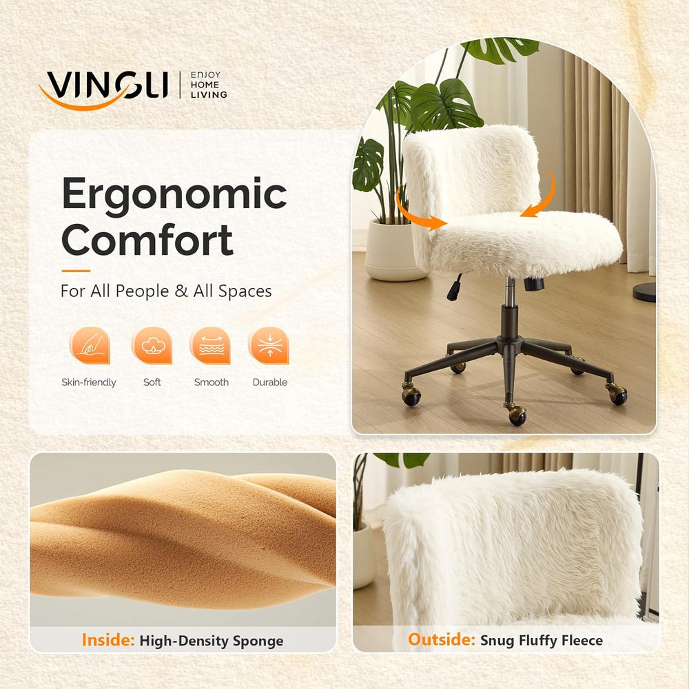 VINGLI Plush Upholstery Vanity Desk Chair with Curved Back & 90-102° Tilt...