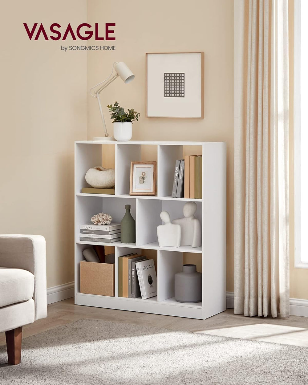 VASAGLE Bookcase, Bookshelf, Freestanding Storage Unit, 8 Open Compartments, ...