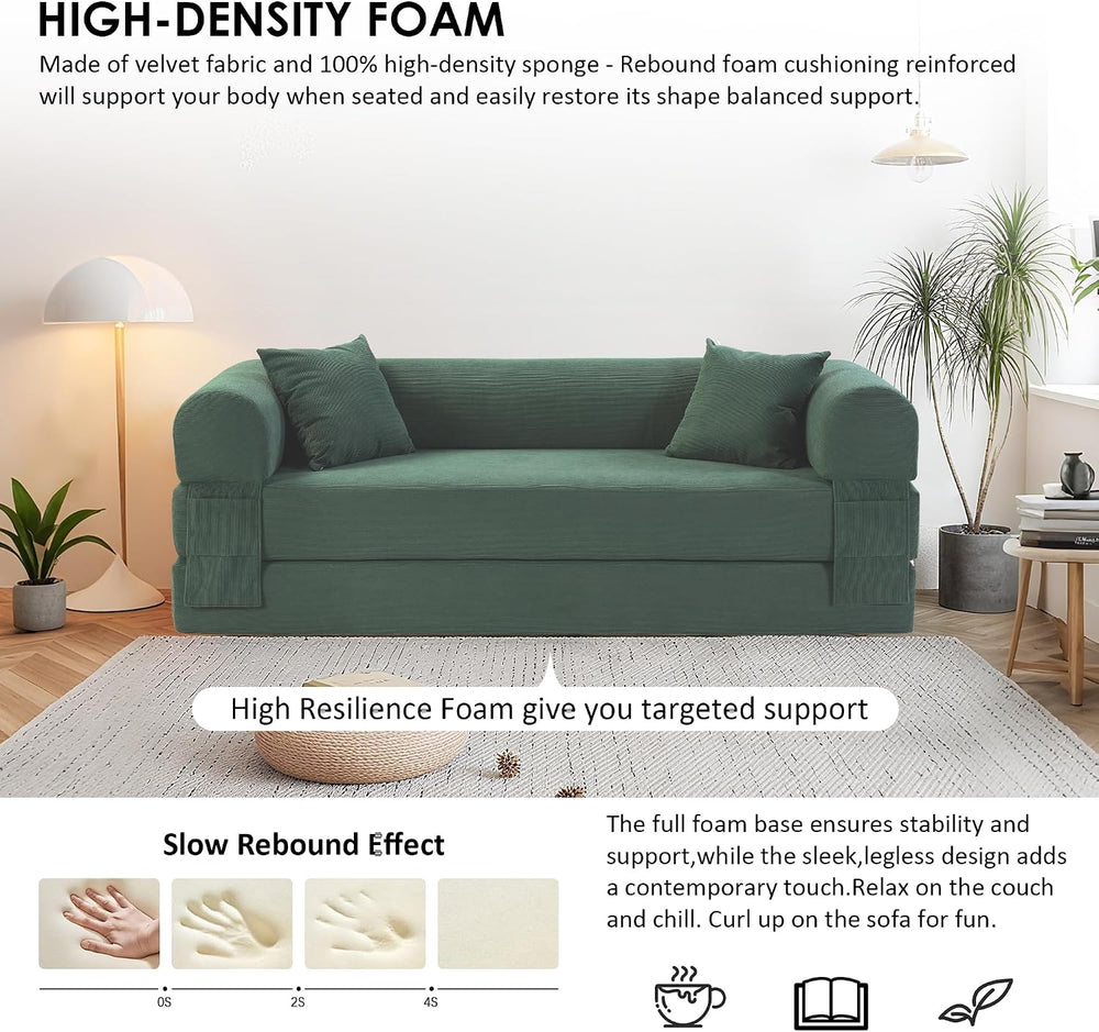 80" Cloud Sleeper Sofa Bed Pull Out Couch, Corduroy Sofa with Side Stora...