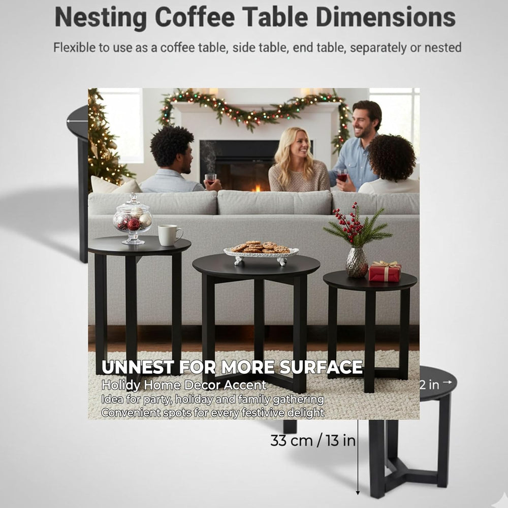 AIRA Home Decor Space-Saving Nesting Coffee Table Set of 3 – Modern Round Woo...