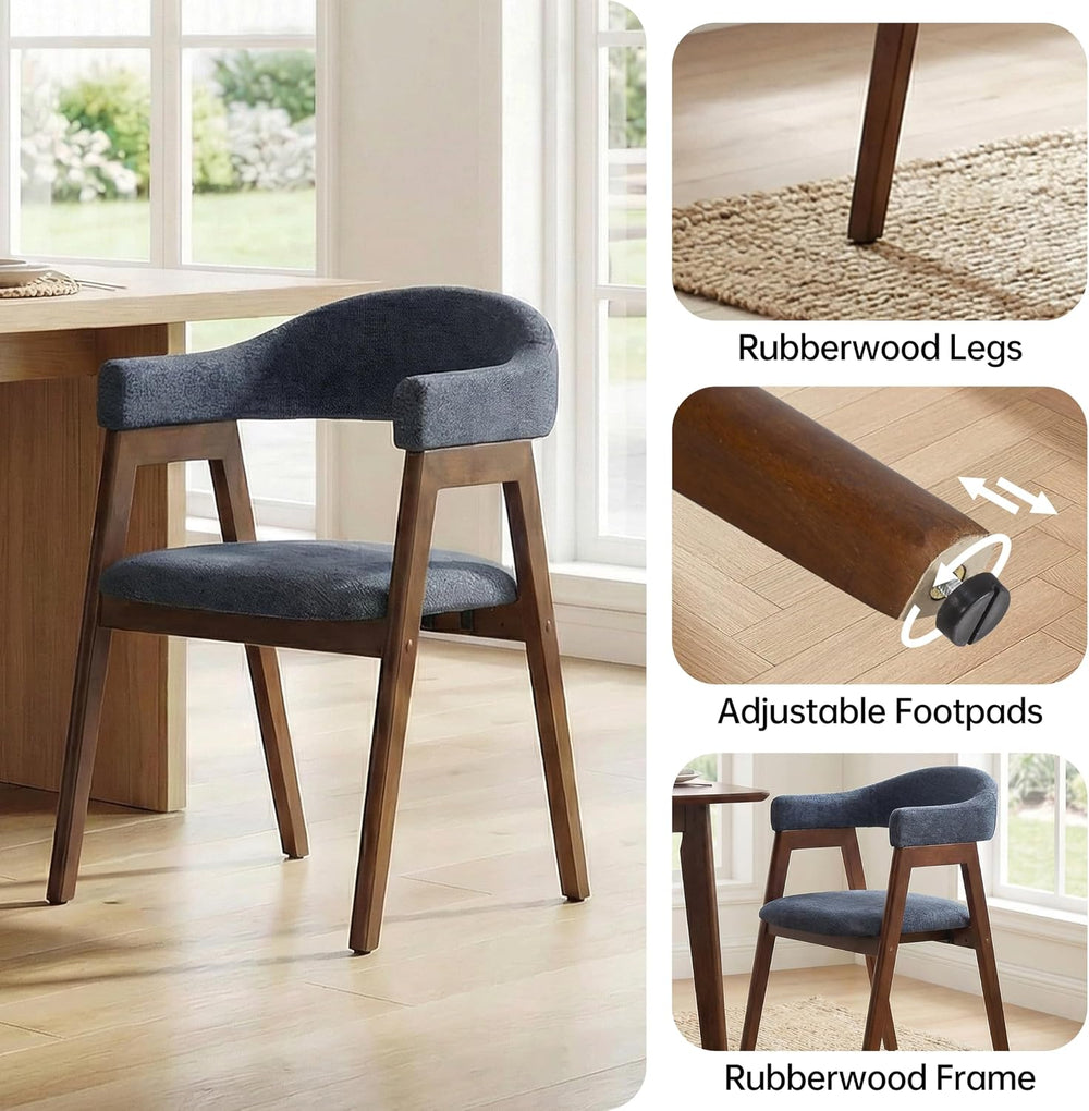 VKNOW Wooden Dining Chairs Set of 4, Modern Fabric Upholstered Kitchen Armcha...