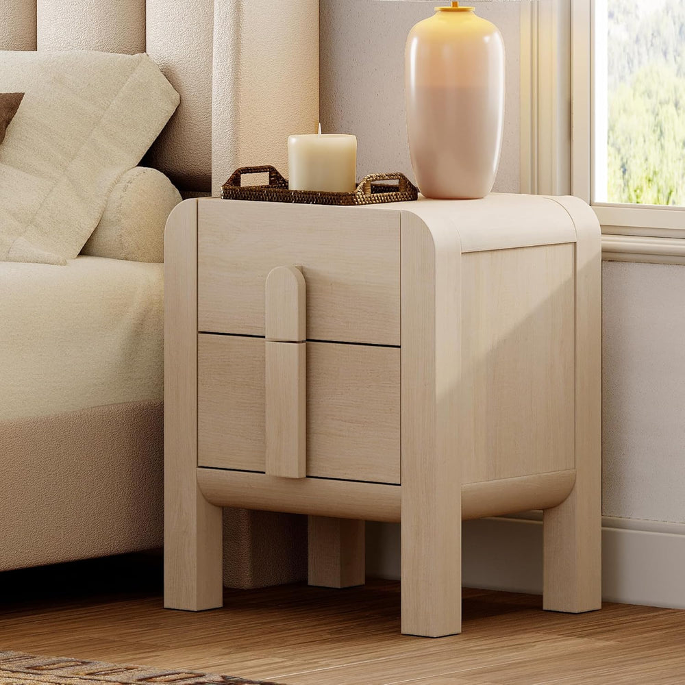 WAMPAT 23.7" Tall Beige Nightstand with Charging Station, Modern Mid Cen...