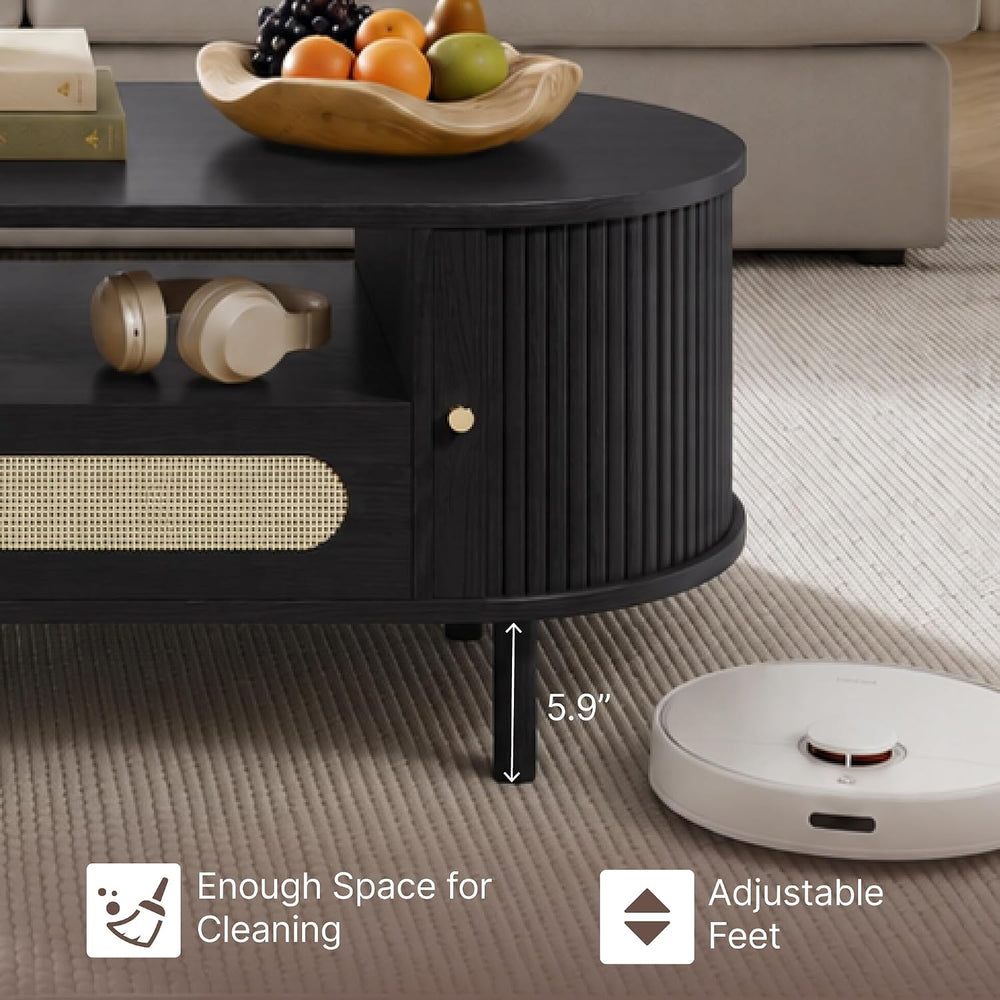 KISLOT Oval Coffee Table with Drawer,47.2" Fluted Center Table for Livin...