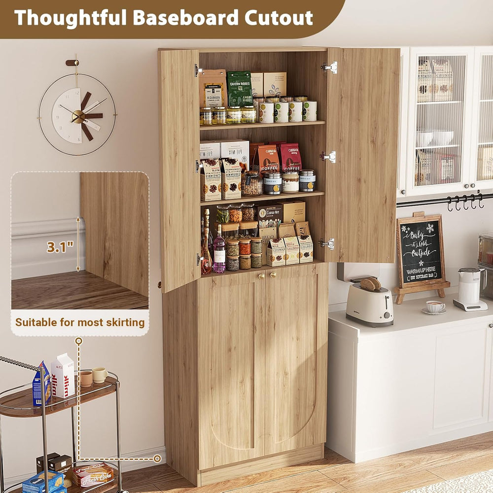 Cyclysio 80" Tall Kitchen Pantry Cabinet, 47" Wide Arch Storage Cab...