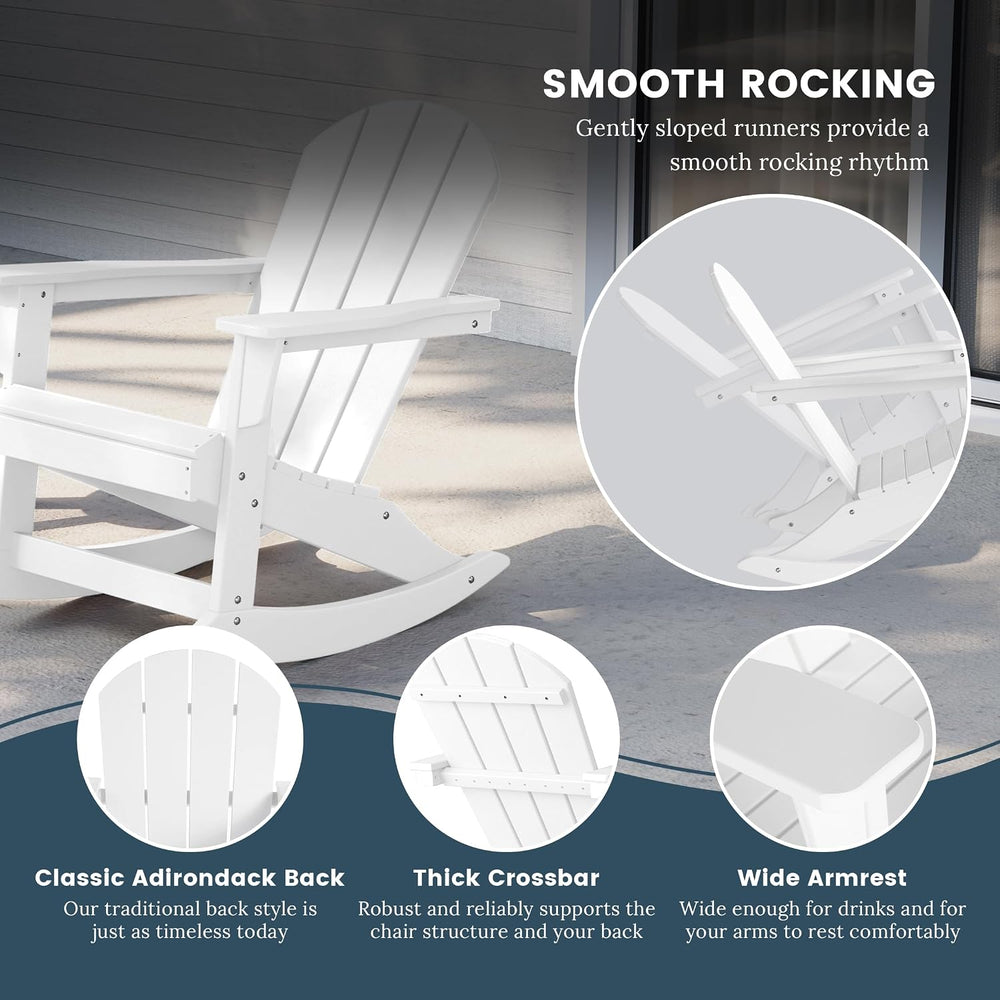 HDPE Laguna Outdoor Rocking Poly Adirondack Chair (Set of 2), White