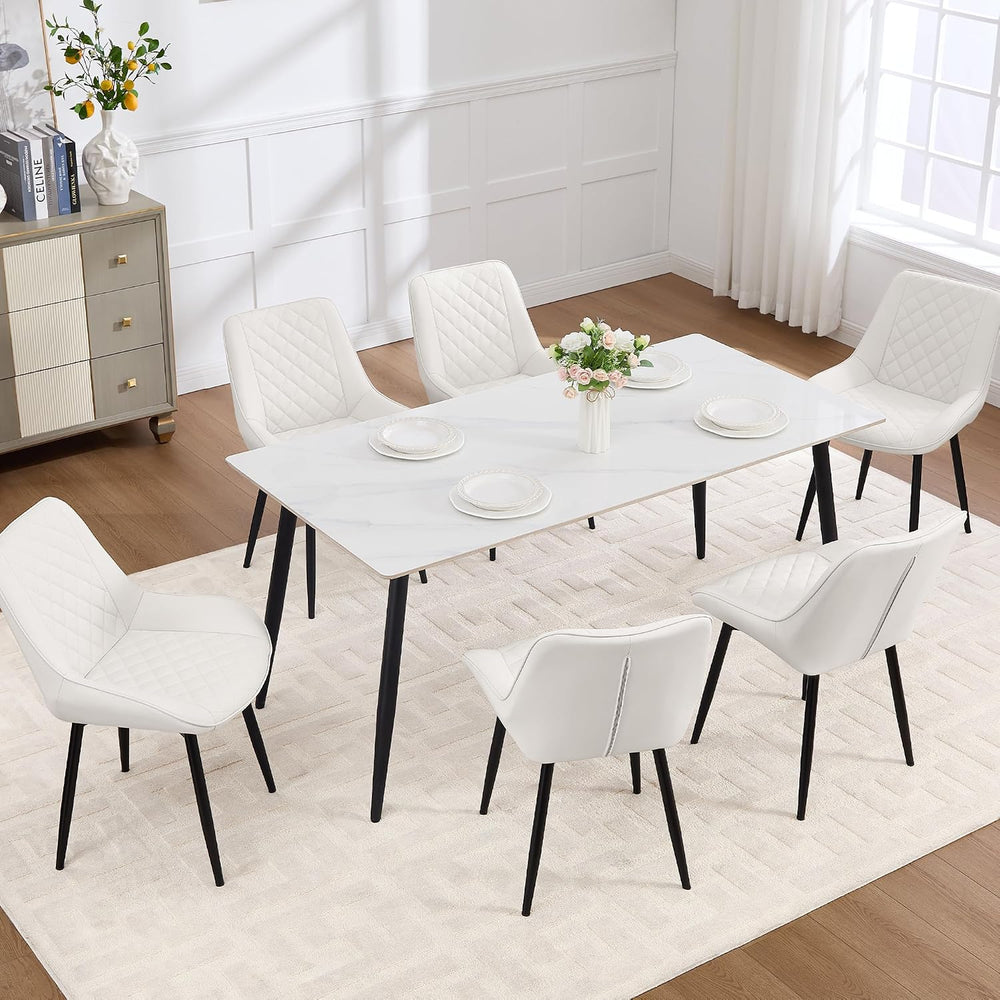 Dining Chair Set of 6, Modern Dining Chairs with Thick Cushions, Faux Leather...