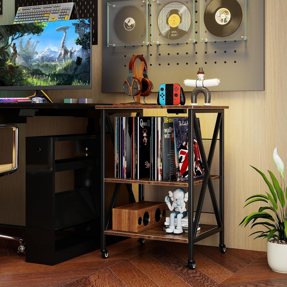 Giantex Record Player Stand with Charging Station, Turntable Stand with Recor...