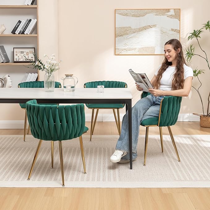 Kiztir Green Velvet Dining Chairs Set of 4 Upholstered Modern Dining Room Cha...