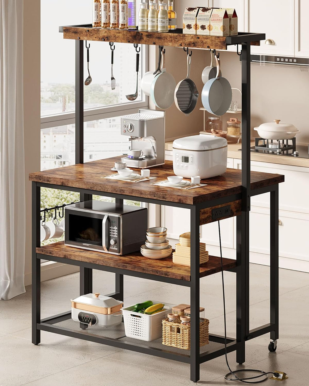 CHOEZON Kitchen Island with Power Outlet, Kitchen Island Table with Folding T...