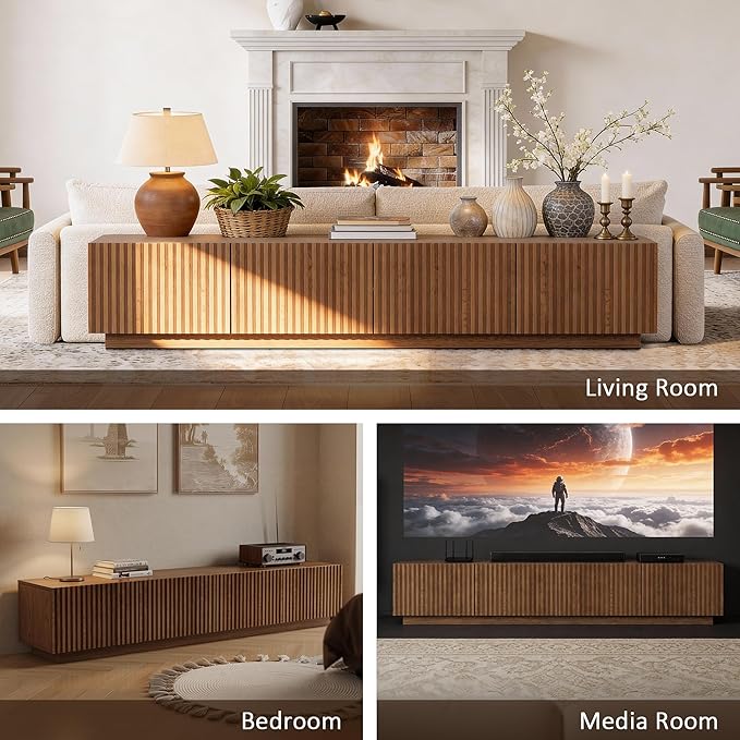 86.61" Mid-Century Modern TV Stand for TVs up to 85", Walnut Entert...