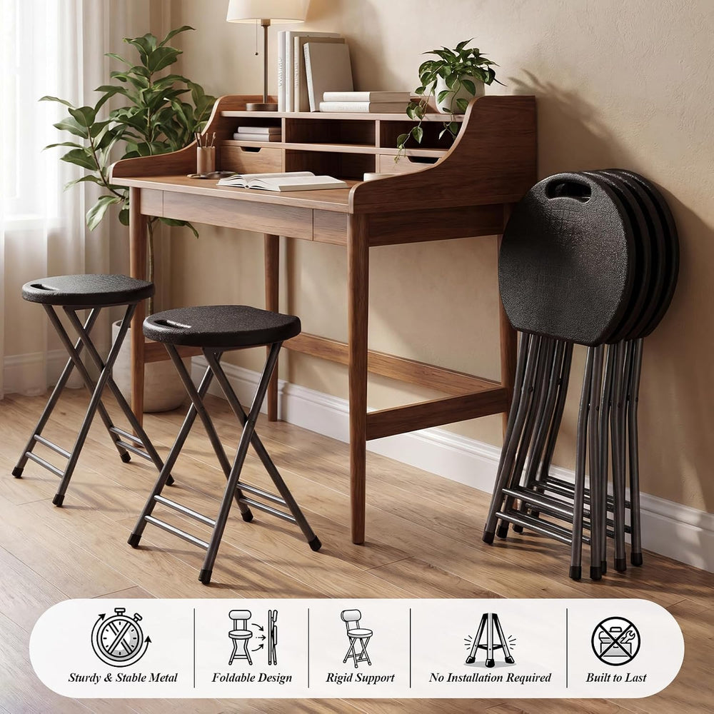 Novabright 6 Pack Portable Folding Stool with Handle, Sturdy Round Collapsibl...