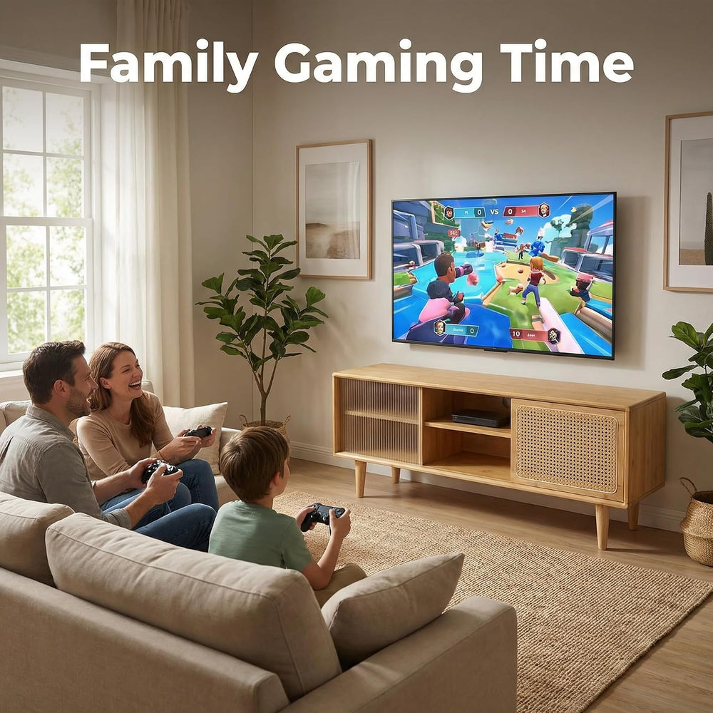 Welnow Rattan TV Stand for Up to 55 Inch, Mid Century Modern Bamboo Entertain...