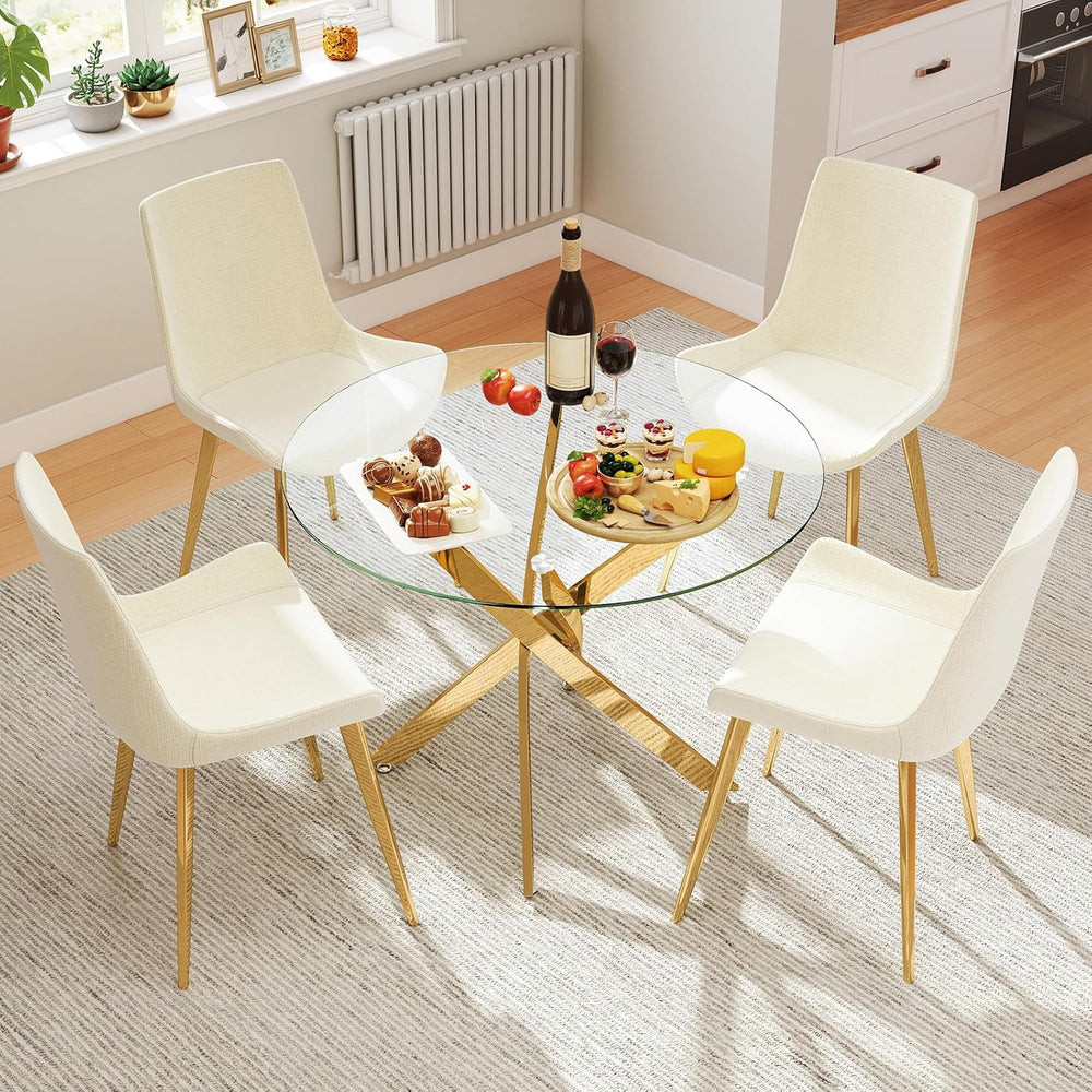 Zevemomo 35.5" Glass Dining Table for 4, Round Coffee Table with Tempere...