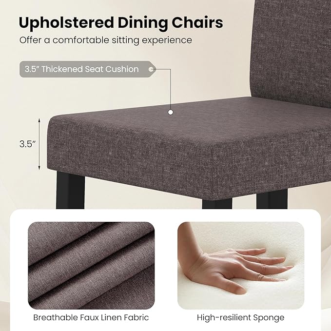 Giantex Upholstered Dining Chair Set of 2, Mid Century Modern Fabric Kitchen ...