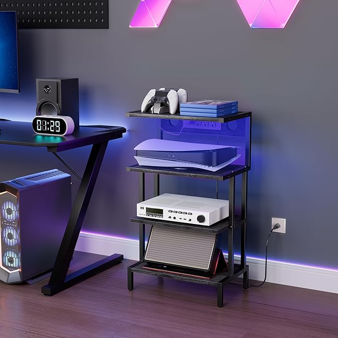 Aquzee Game Console Shelf, 4-Tier Video Gaming Consoles Stand with Outlet &am...