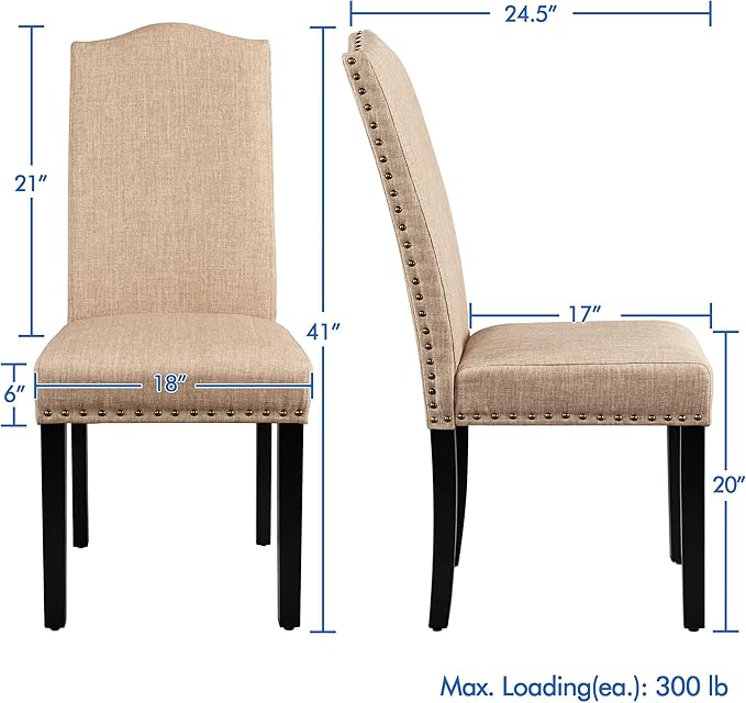 Yaheetech Upholstered Dining Chairs Set of 2, Modern Kitchen Chairs with Nail...