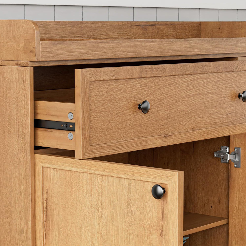 Wide Changing Table with 2 Doors, 2 Different Size Drawer&Storage Cubbies...