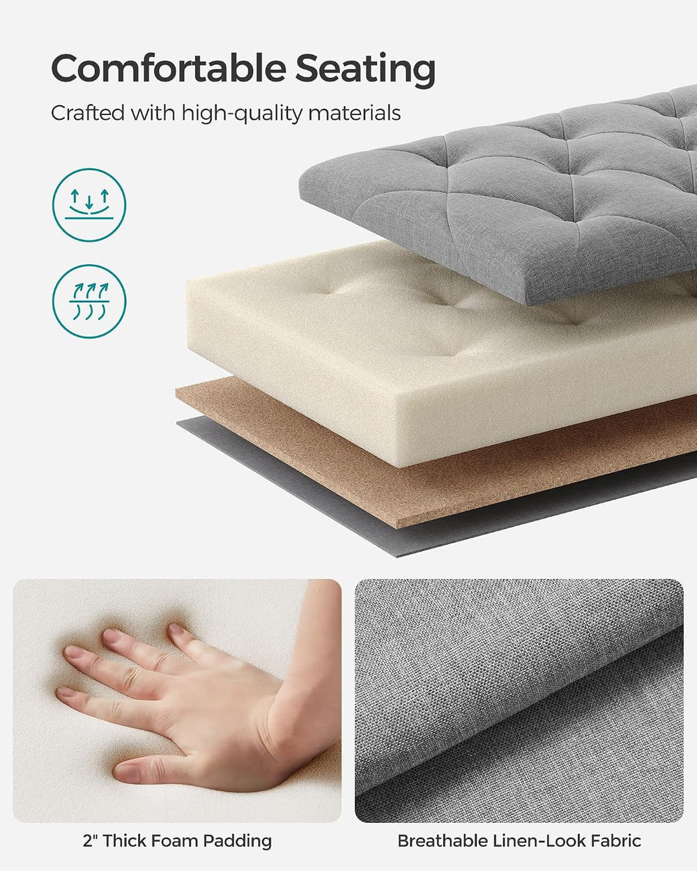 SONGMICS Storage Ottoman Bench, Foot Rest with Legs, Load up to 661.4 lb | En...