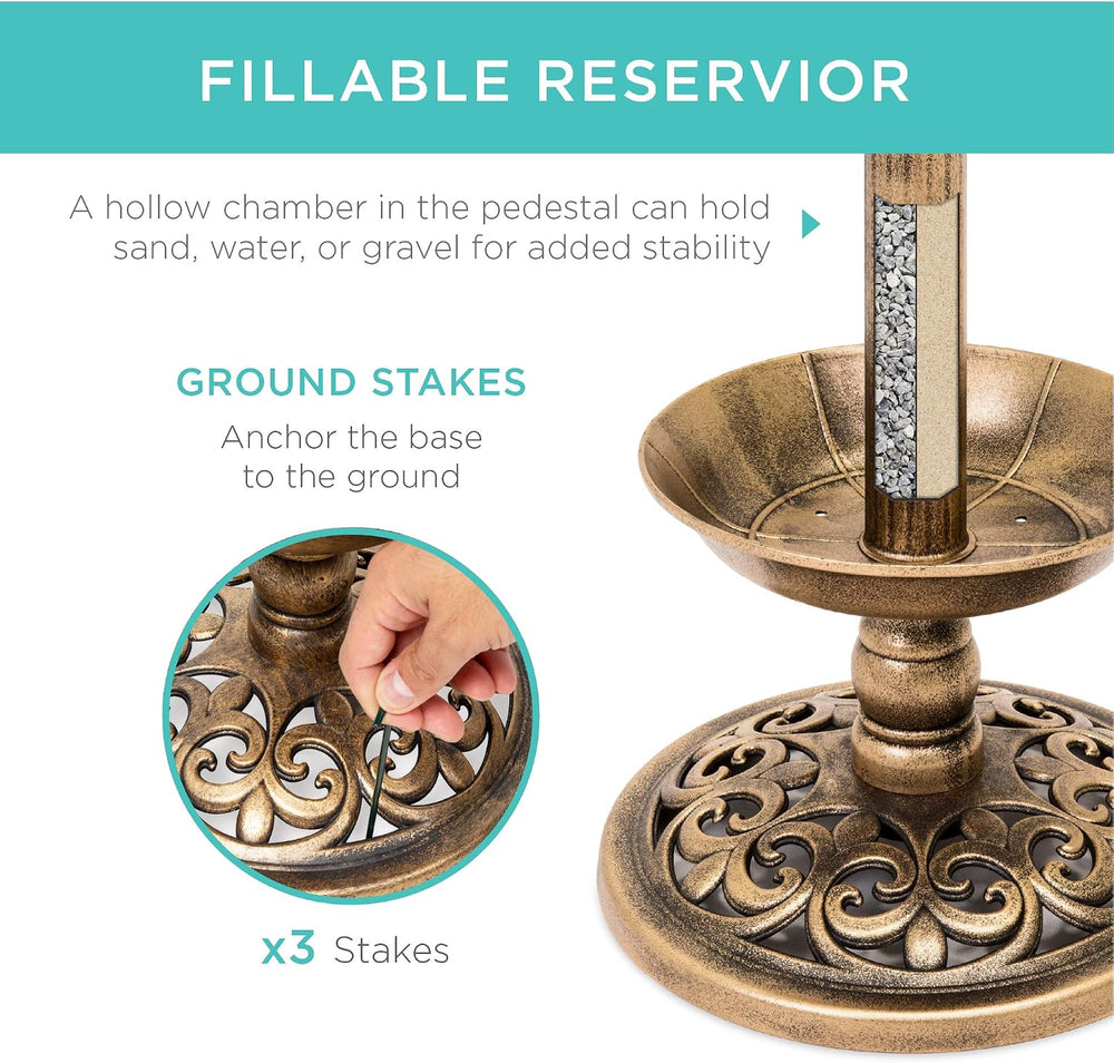 Best Choice Products Bird Bath W/Solar Light & Planter - Bronze